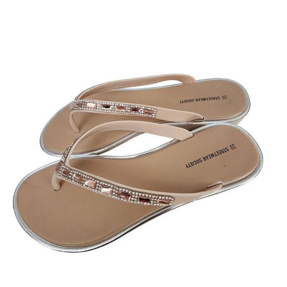 Streetwear Society Embellished Pink Thong Flat Sandals Women's Size 8.5 - Picture 5 of 9
